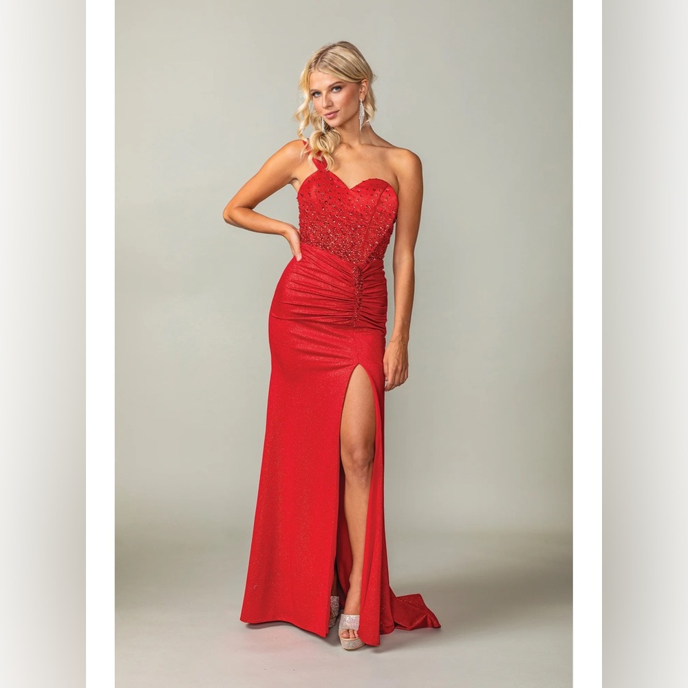 Red One-Shoulder Gown